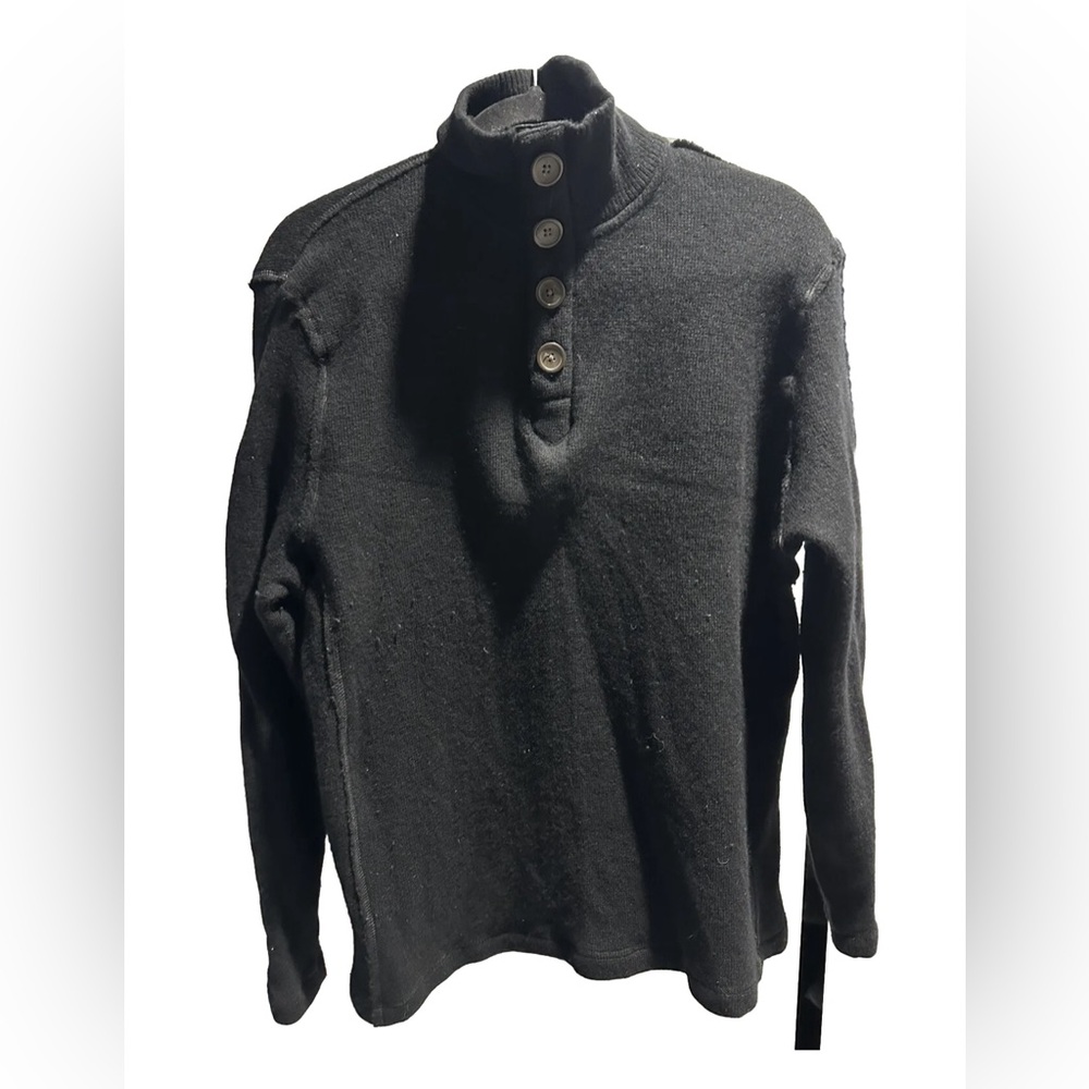 Banana Republic Wool Sweater Men's S Black Button Pullover Mock Neck